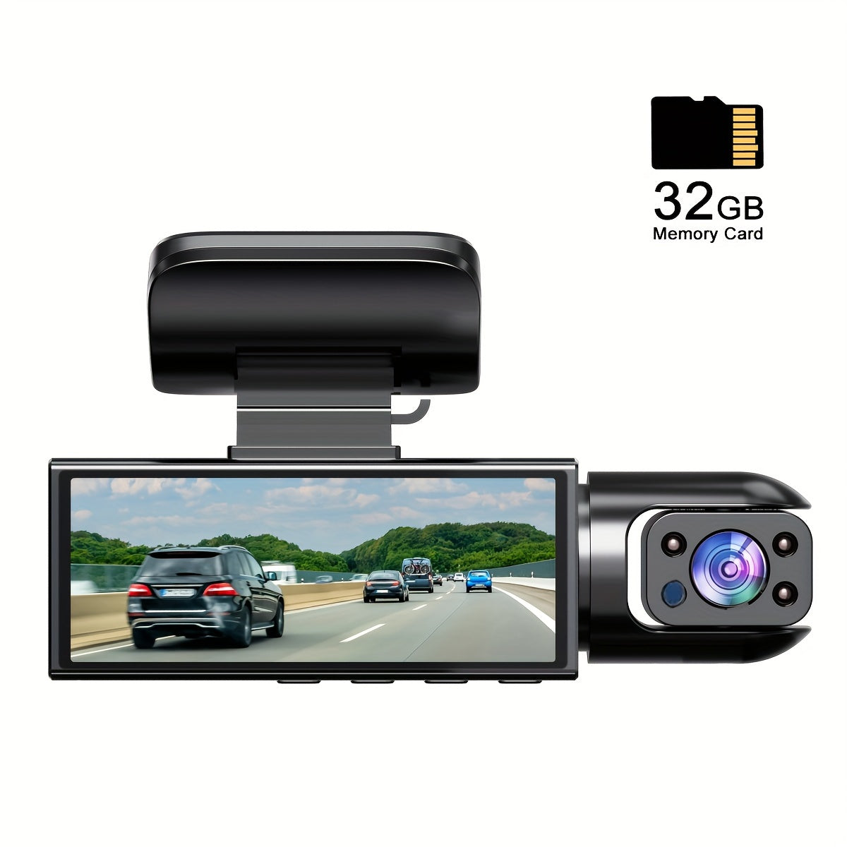 3.16 Inch IPS Screen 1080P Dual Camera Dash Cam For Cars With IR Night Vision, Loop Recording, And Wide Angle Lens