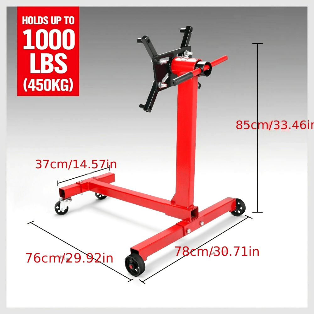 1000 lbs Heavy-Duty Engine Stand - Red Heavy-Gauge Steel, 360° Swivel Mount, Adjustable Height, Holds Up to 450kg