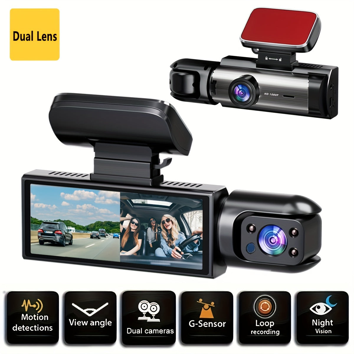 3.16 Inch IPS Screen 1080P Dual Camera Dash Cam For Cars With IR Night Vision, Loop Recording, And Wide Angle Lens