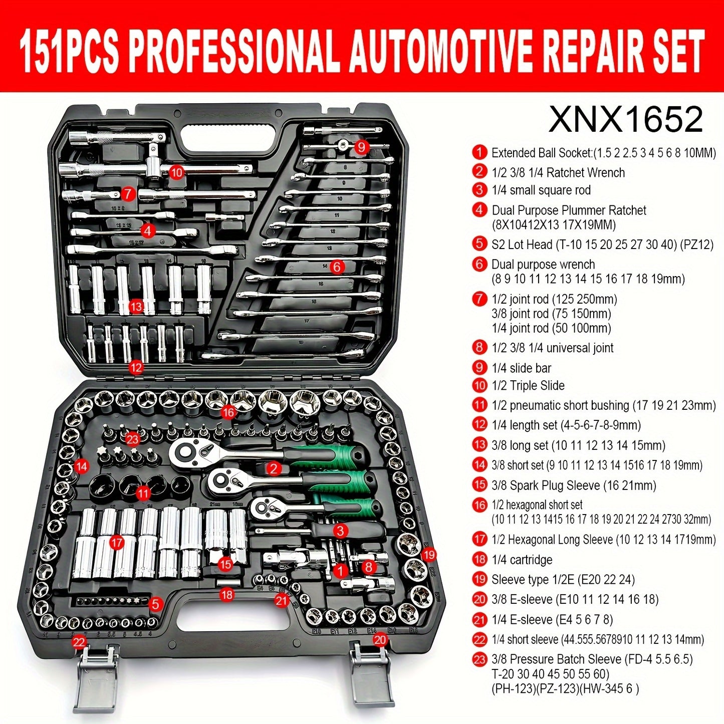151pcs Drive Socket Set, 1/2 Inch, 1/4 Inch, 3/8 Inch Ratchet Wrench Set Ratchet Socket Wrench Set