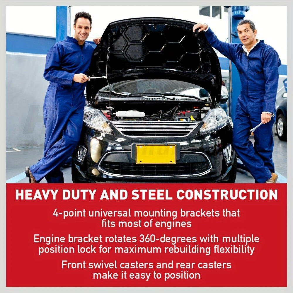 1000 lbs Heavy-Duty Engine Stand - Red Heavy-Gauge Steel, 360° Swivel Mount, Adjustable Height, Holds Up to 450kg