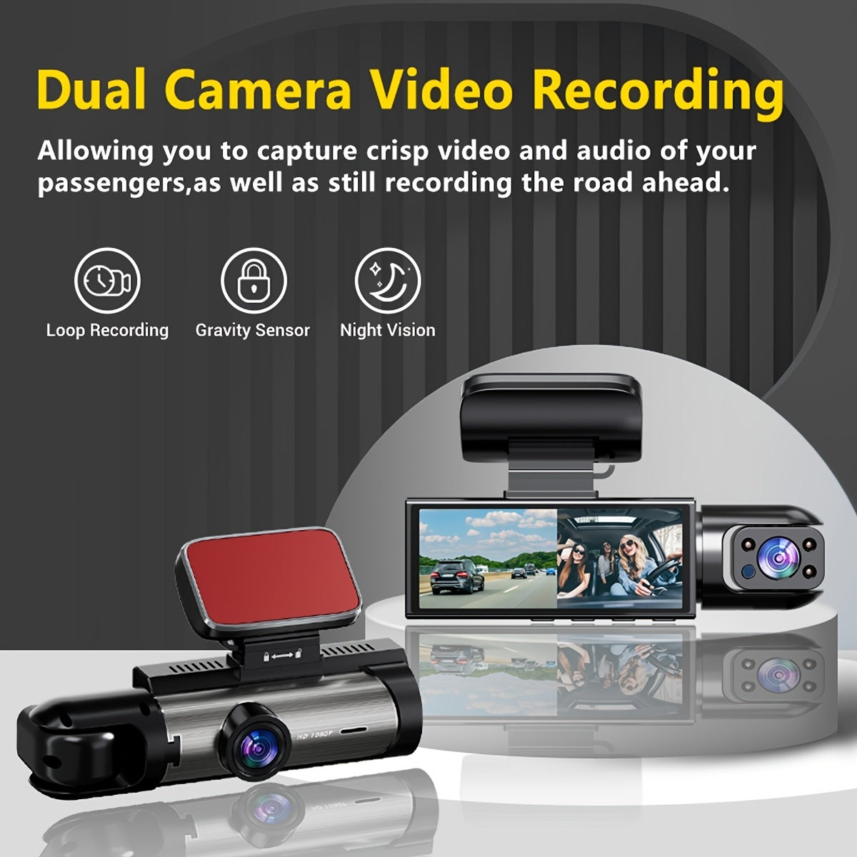 3.16 Inch IPS Screen 1080P Dual Camera Dash Cam For Cars With IR Night Vision, Loop Recording, And Wide Angle Lens