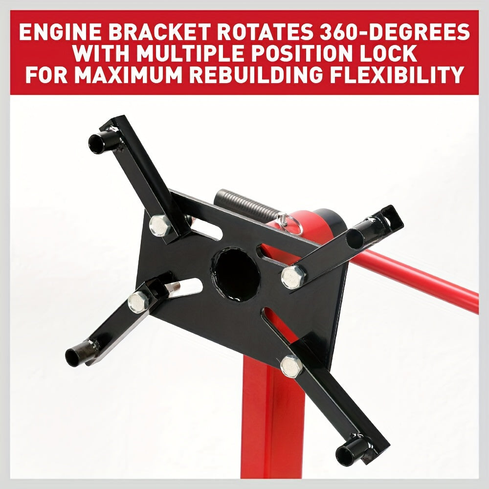 1000 lbs Heavy-Duty Engine Stand - Red Heavy-Gauge Steel, 360° Swivel Mount, Adjustable Height, Holds Up to 450kg