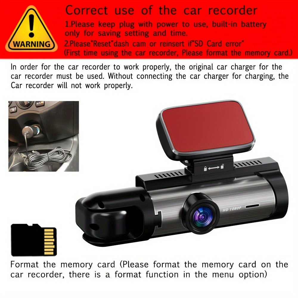 3.16 Inch IPS Screen 1080P Dual Camera Dash Cam For Cars With IR Night Vision, Loop Recording, And Wide Angle Lens