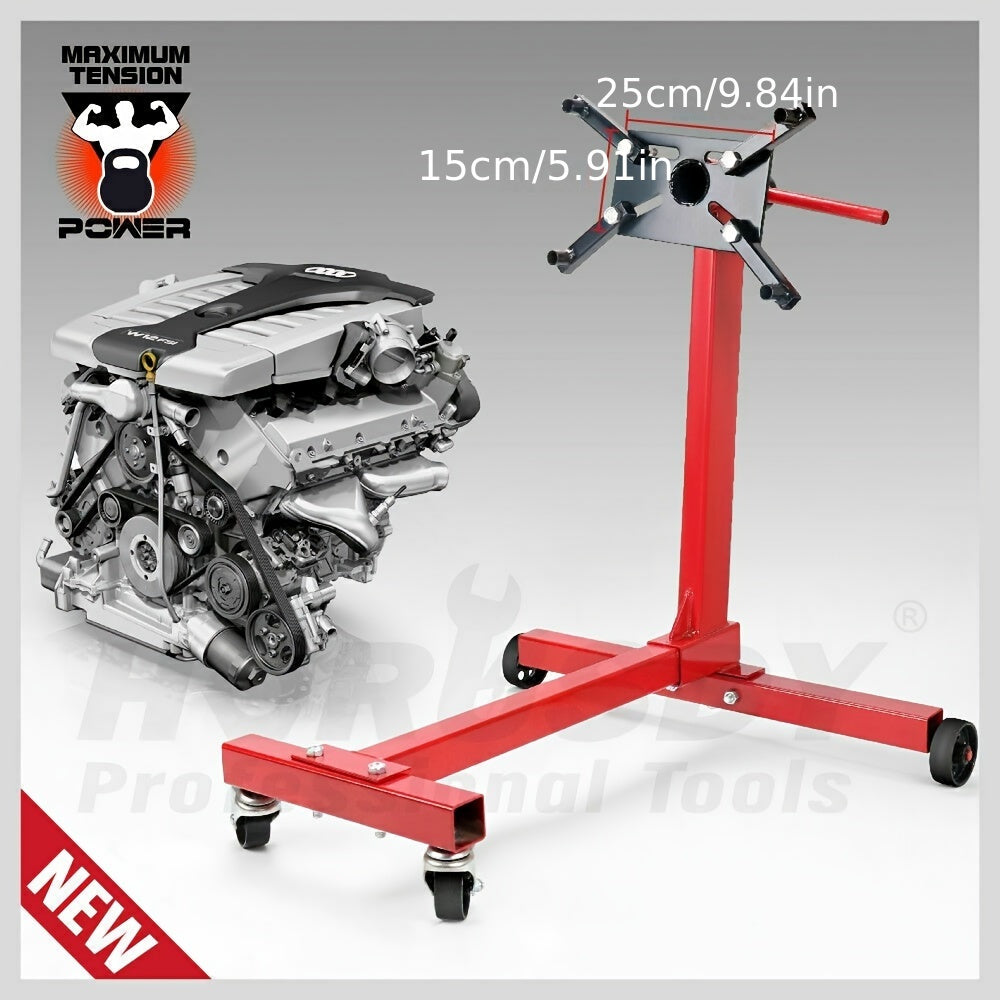 1000 lbs Heavy-Duty Engine Stand - Red Heavy-Gauge Steel, 360° Swivel Mount, Adjustable Height, Holds Up to 450kg