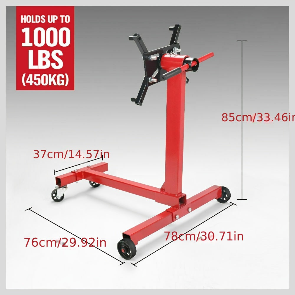 1000 lbs Heavy-Duty Engine Stand - Red Heavy-Gauge Steel, 360° Swivel Mount, Adjustable Height, Holds Up to 450kg