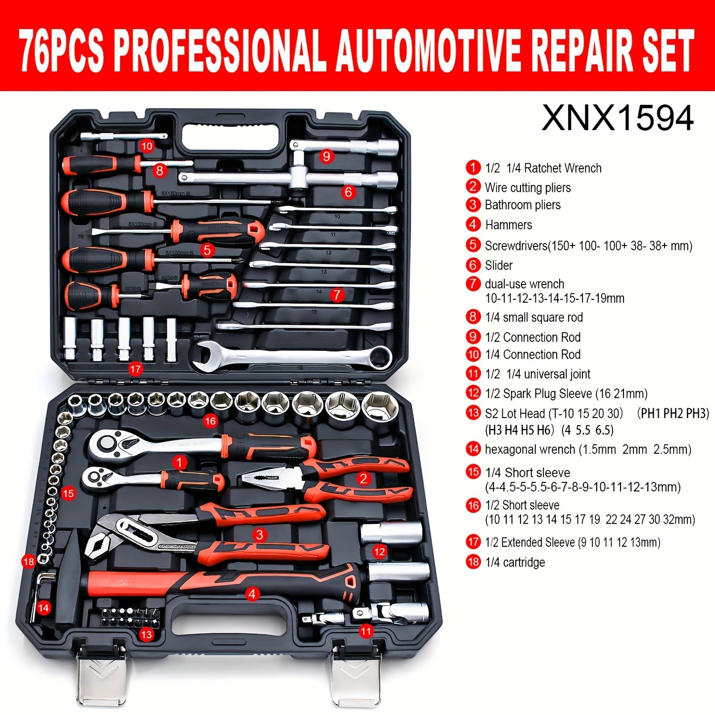 151pcs Drive Socket Set, 1/2 Inch, 1/4 Inch, 3/8 Inch Ratchet Wrench Set Ratchet Socket Wrench Set